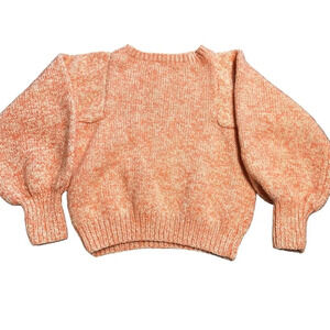 Women's XS handmade orange and cream crew knit sweater with ballon sleeves